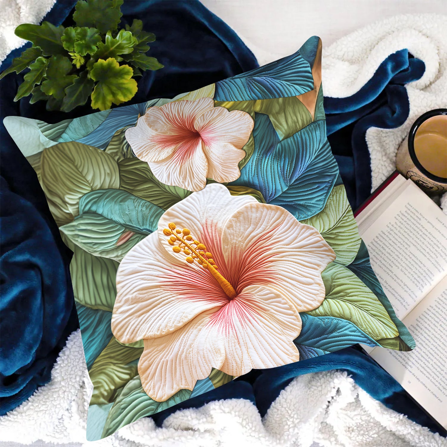 Hibiscus Bloom Quilted Pillow Case Throw Pillow Cases Christmas Floral Gifts