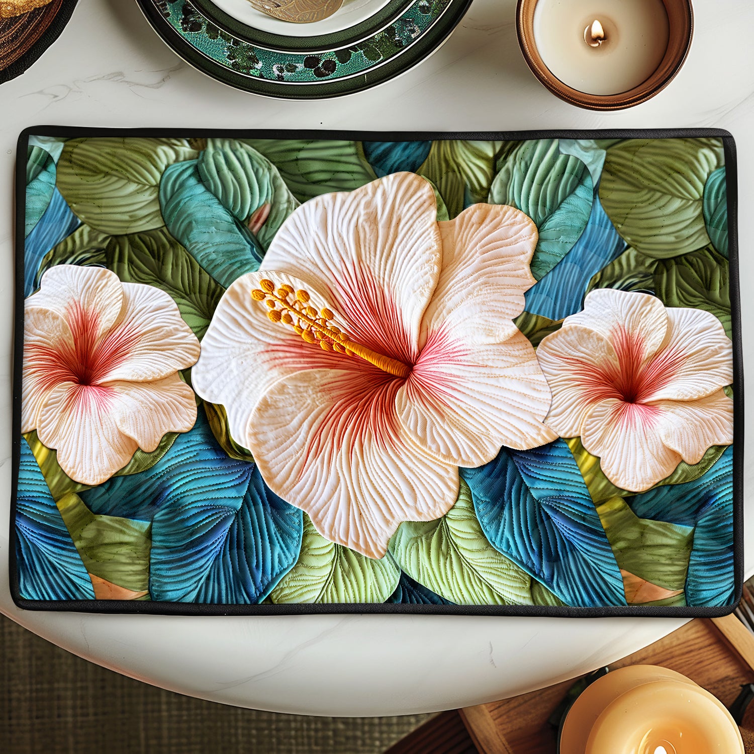 Hibiscus Bloom Quilted Place Mat Dining Table Accessories Sunflower Gifts For Mom