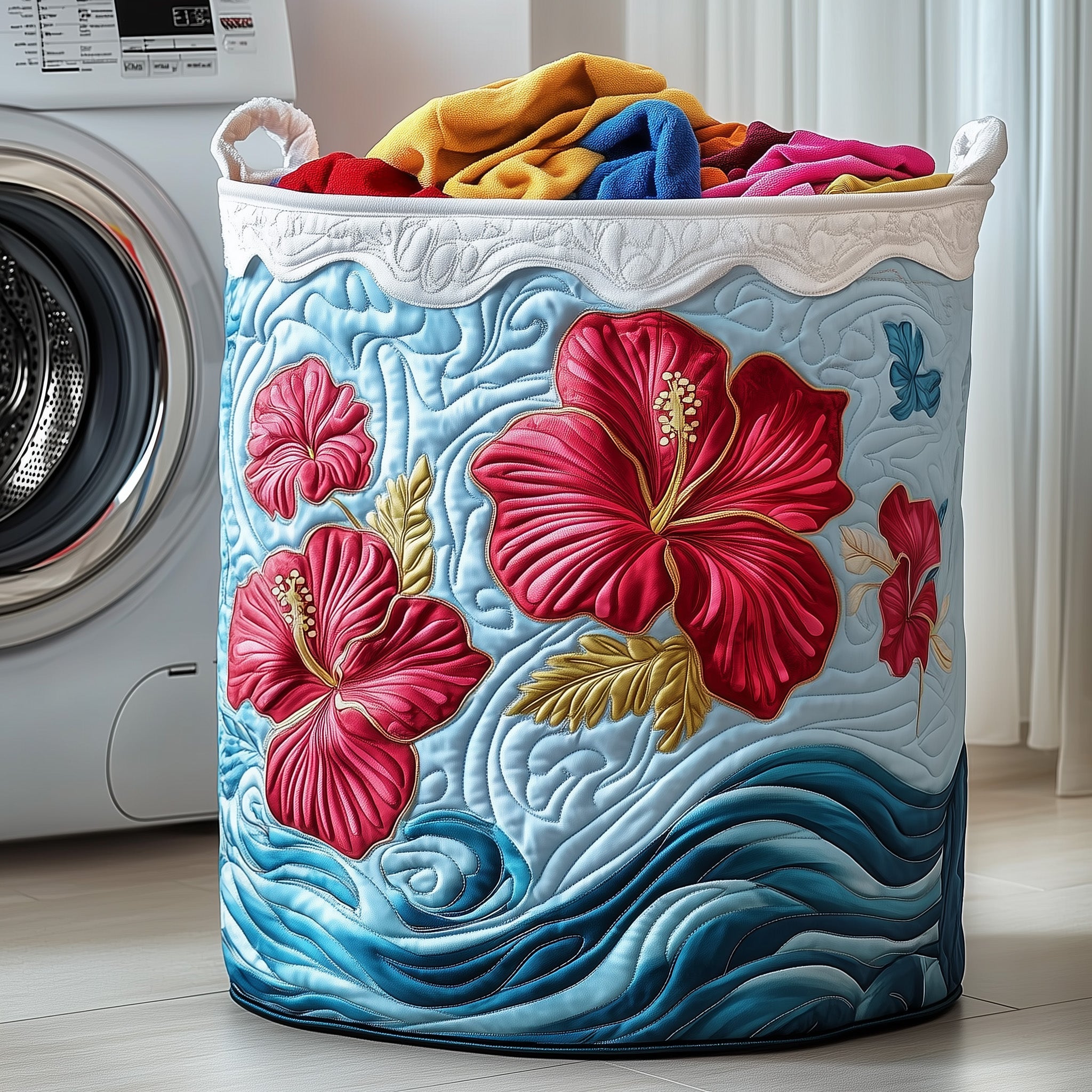 Hibiscus Blossom Quilted Laundry Basket Christmas Gifts For Flower Lovers