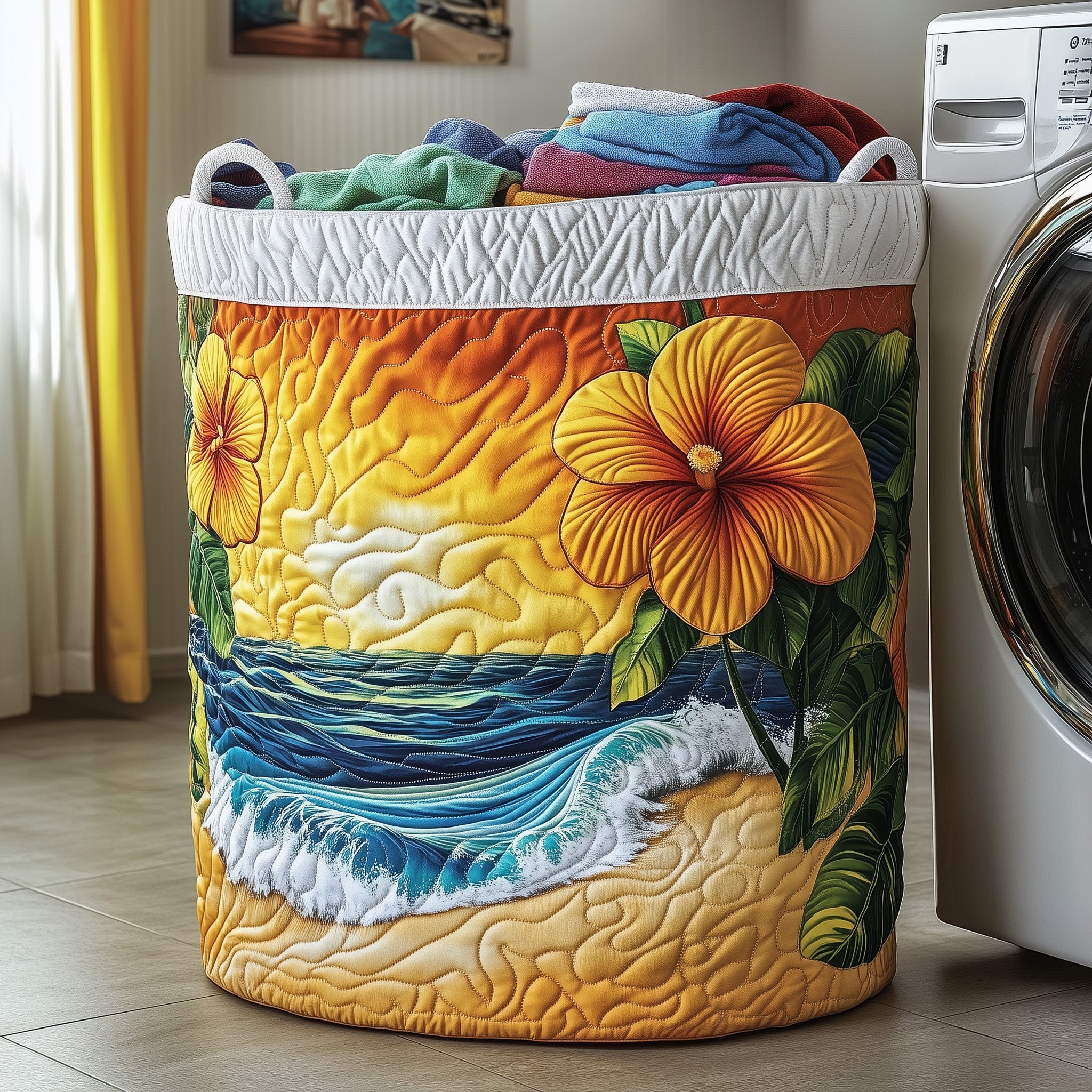 Hibiscus Blossom Quilted Laundry Basket Gifts For Flower Enthusiasts
