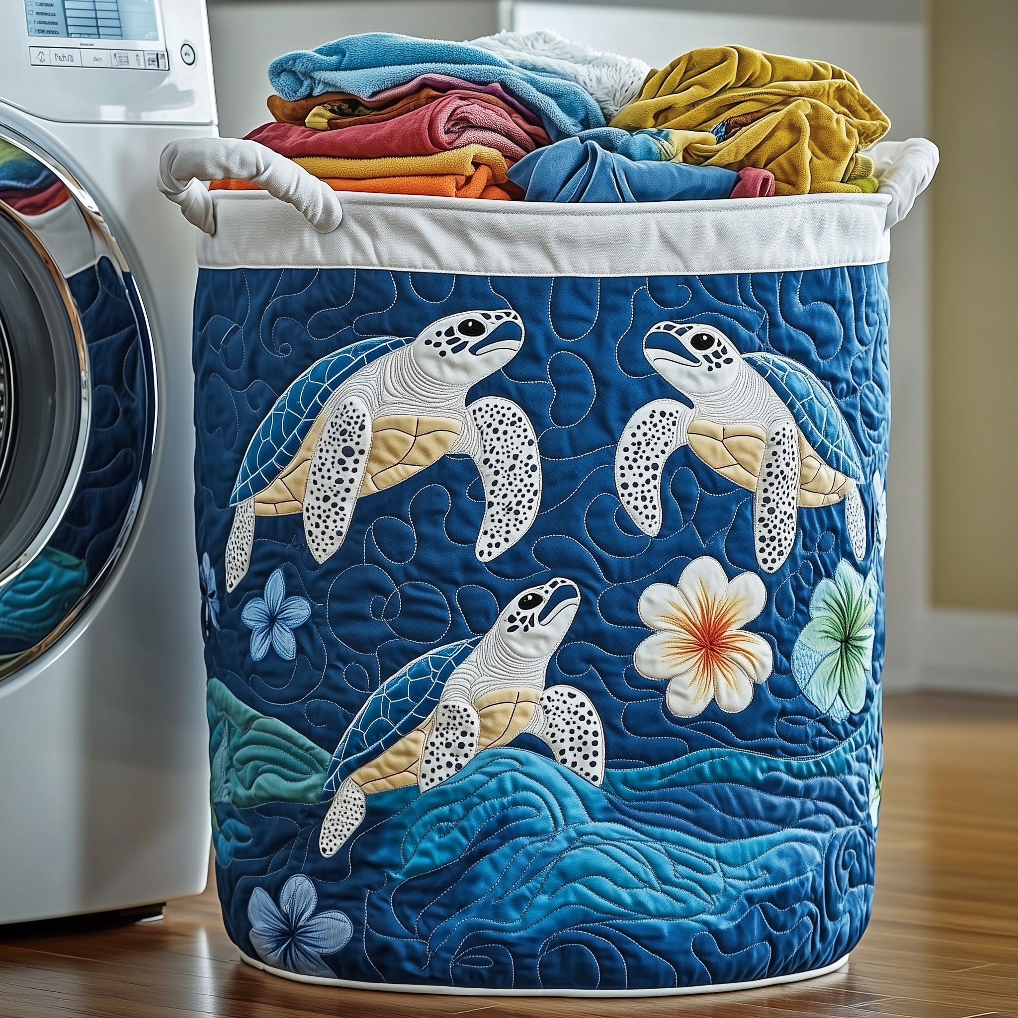 Hibiscus Blossom Quilted Laundry Basket Turtle Gifts For Christmas Holiday