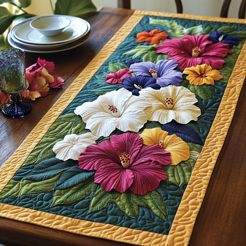 Hibiscus Breeze Quilted Table Runner Hibiscus Table Runner Gift Ideas For Friends