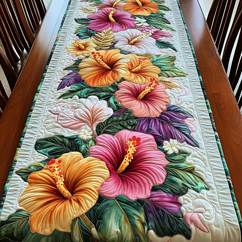 Hibiscus Breeze Quilted Table Runner Hibiscus Table Runner Good Family Gifts