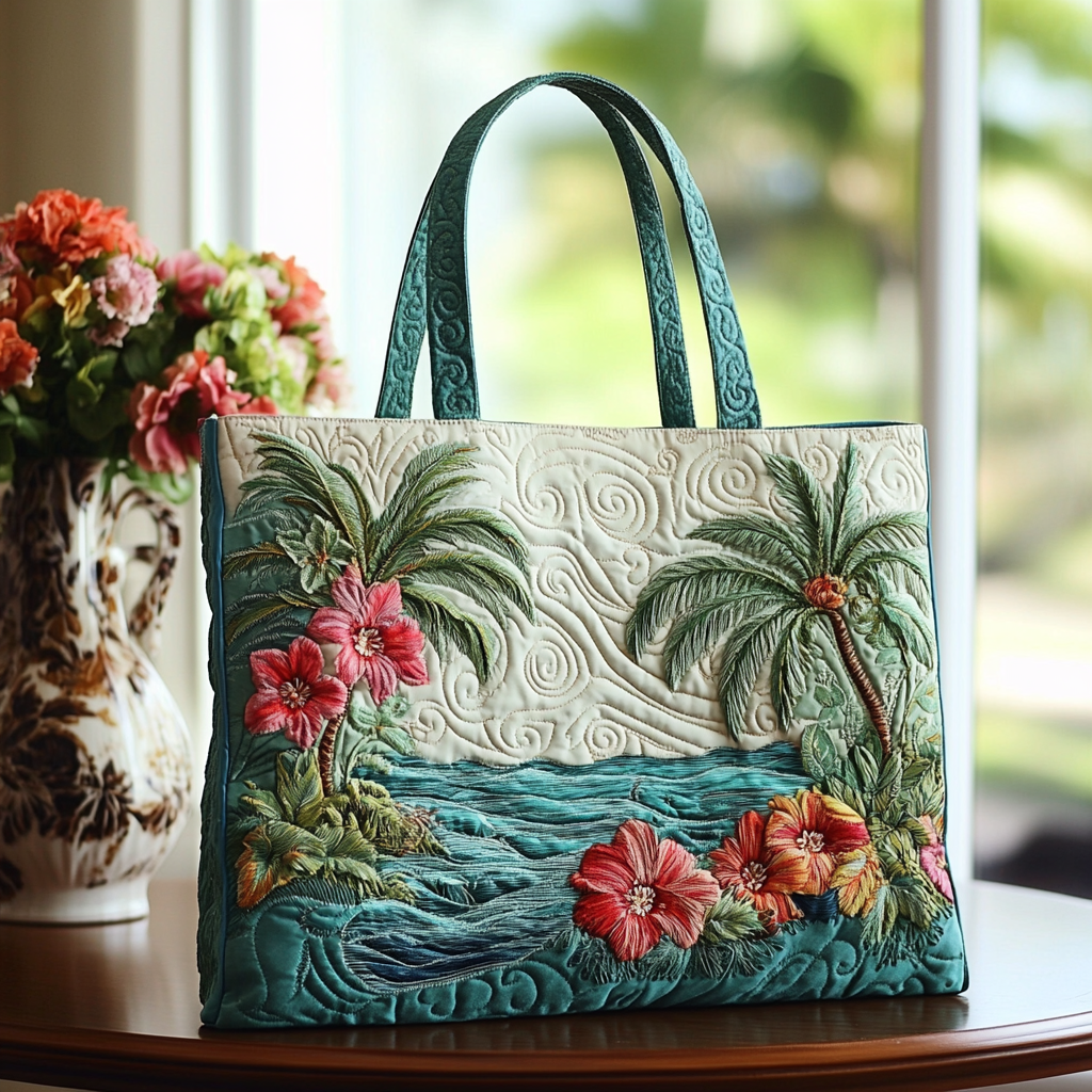 Hibiscus Breeze Quilted Tote Bag Best Gifts For Beach Lovers