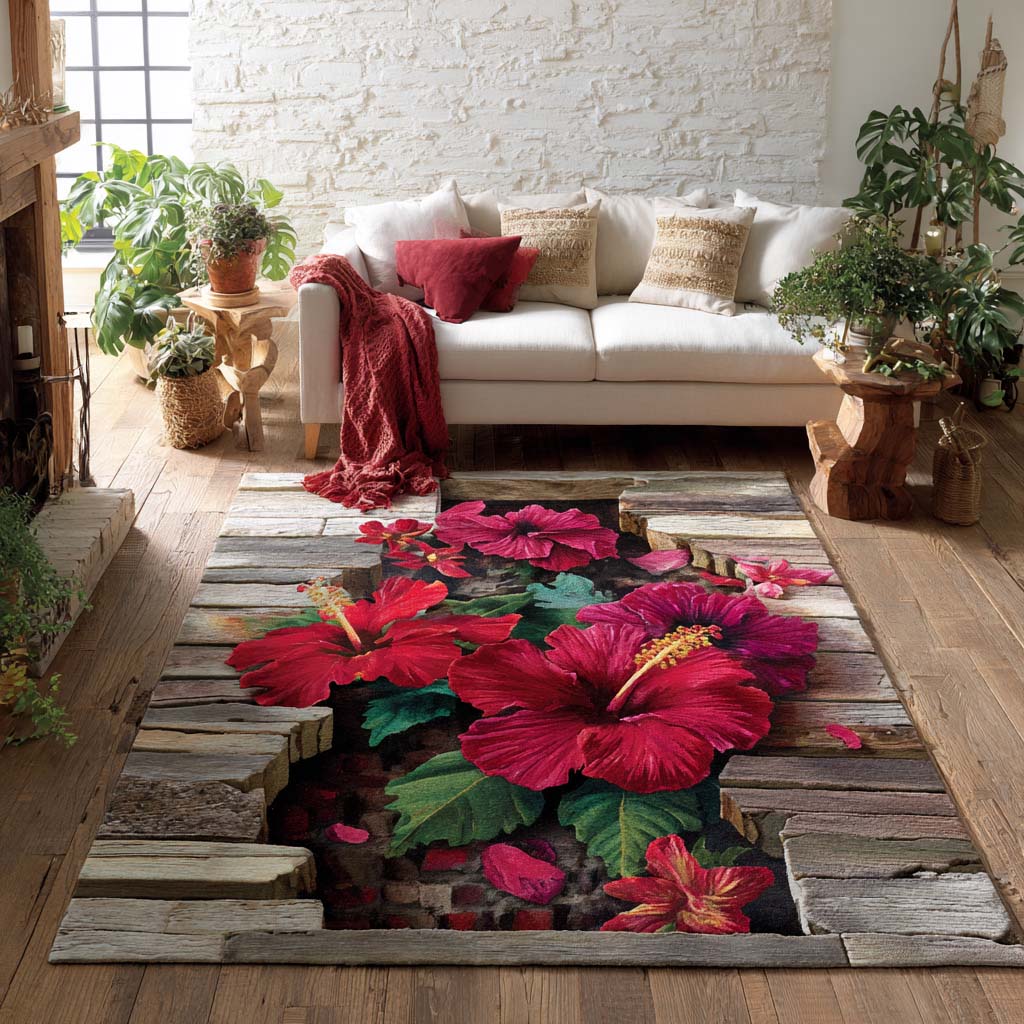 Hibiscus Charm Area Rug Large Rugs For Living Room Xmas Gifts For Son In Law