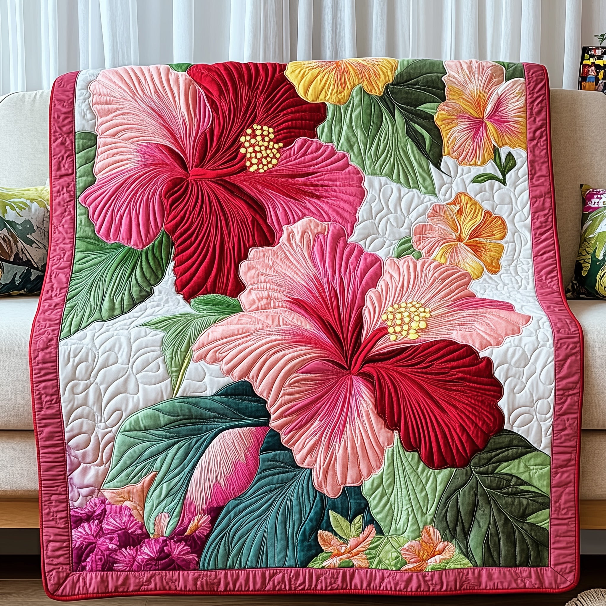 Hibiscus Charm Quilted Blanket Cute Bed BlanketChristmas Gift Ideas For Family Gift Exchange