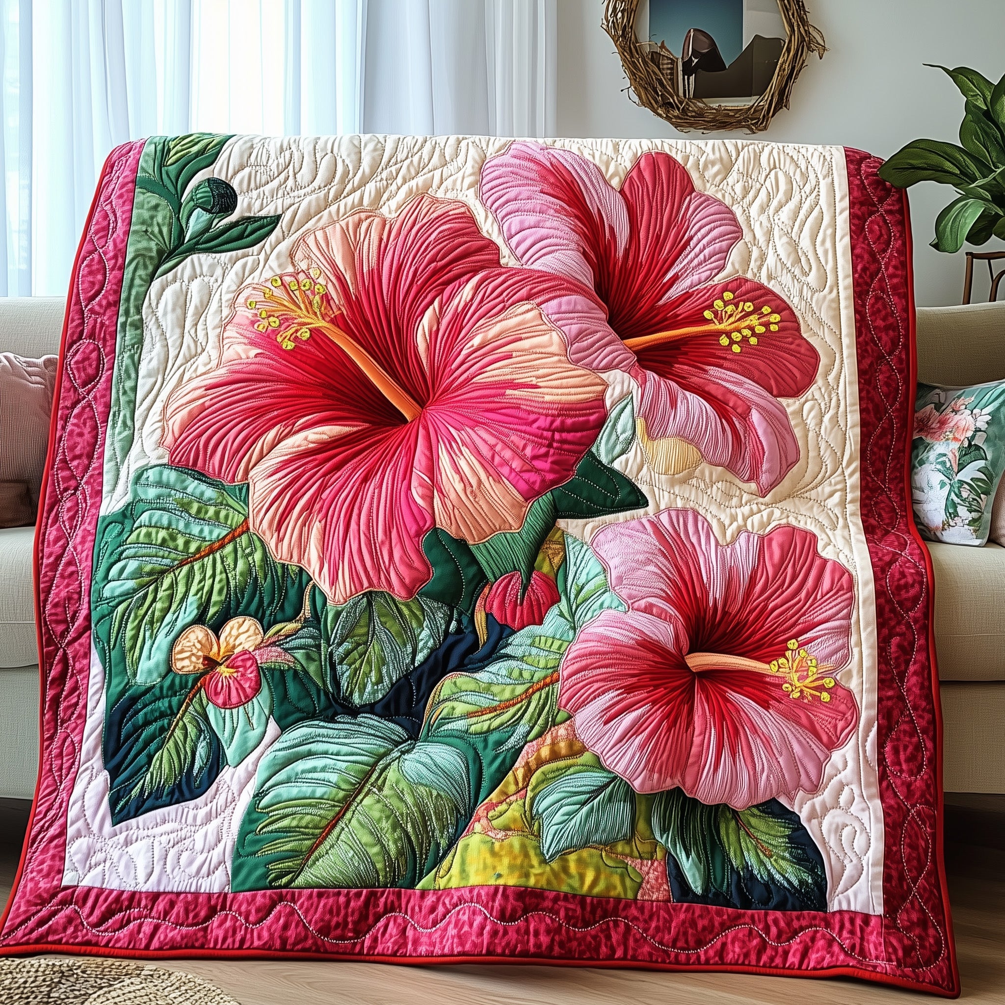 Hibiscus Charm Quilted Blanket Cute Bed BlanketFamily Gift Exchange Ideas For Christmas