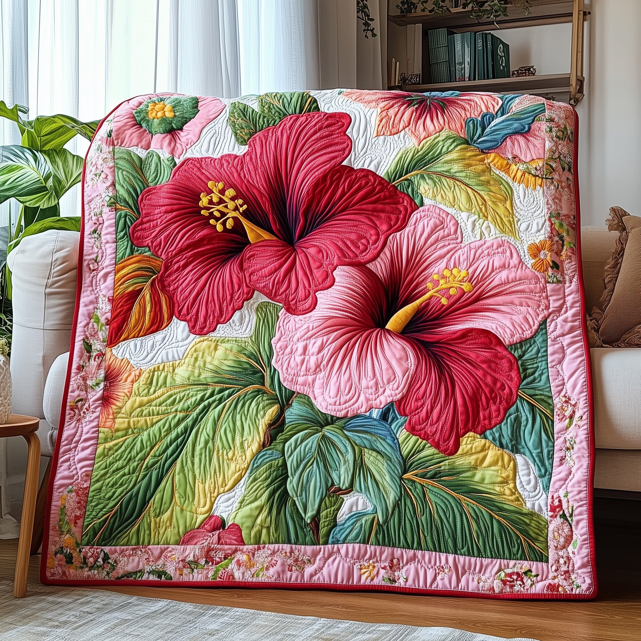 Hibiscus Charm Quilted Blanket Cute Bed BlanketGift Exchange Ideas For Family Christmas
