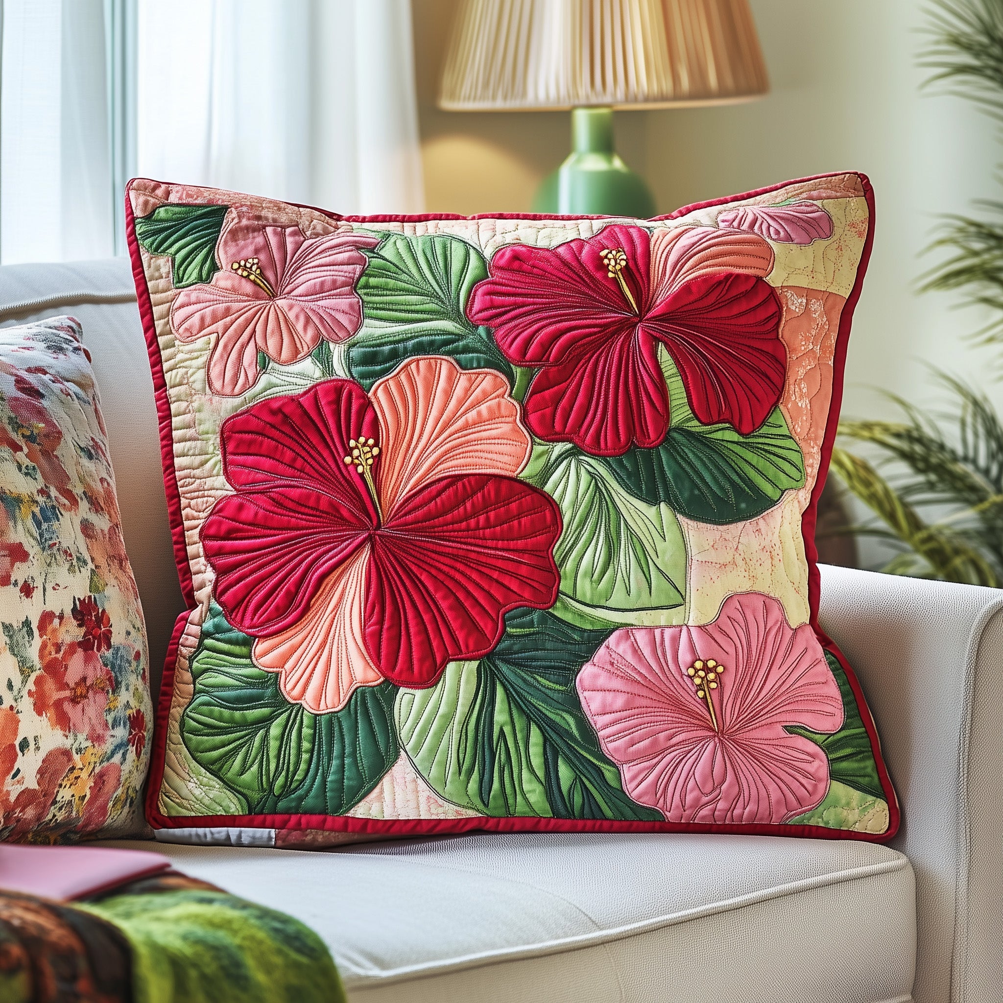 Hibiscus Charm Quilted Pillow Case Decorative Pillow Cover MerchGreat Presents For Grandma