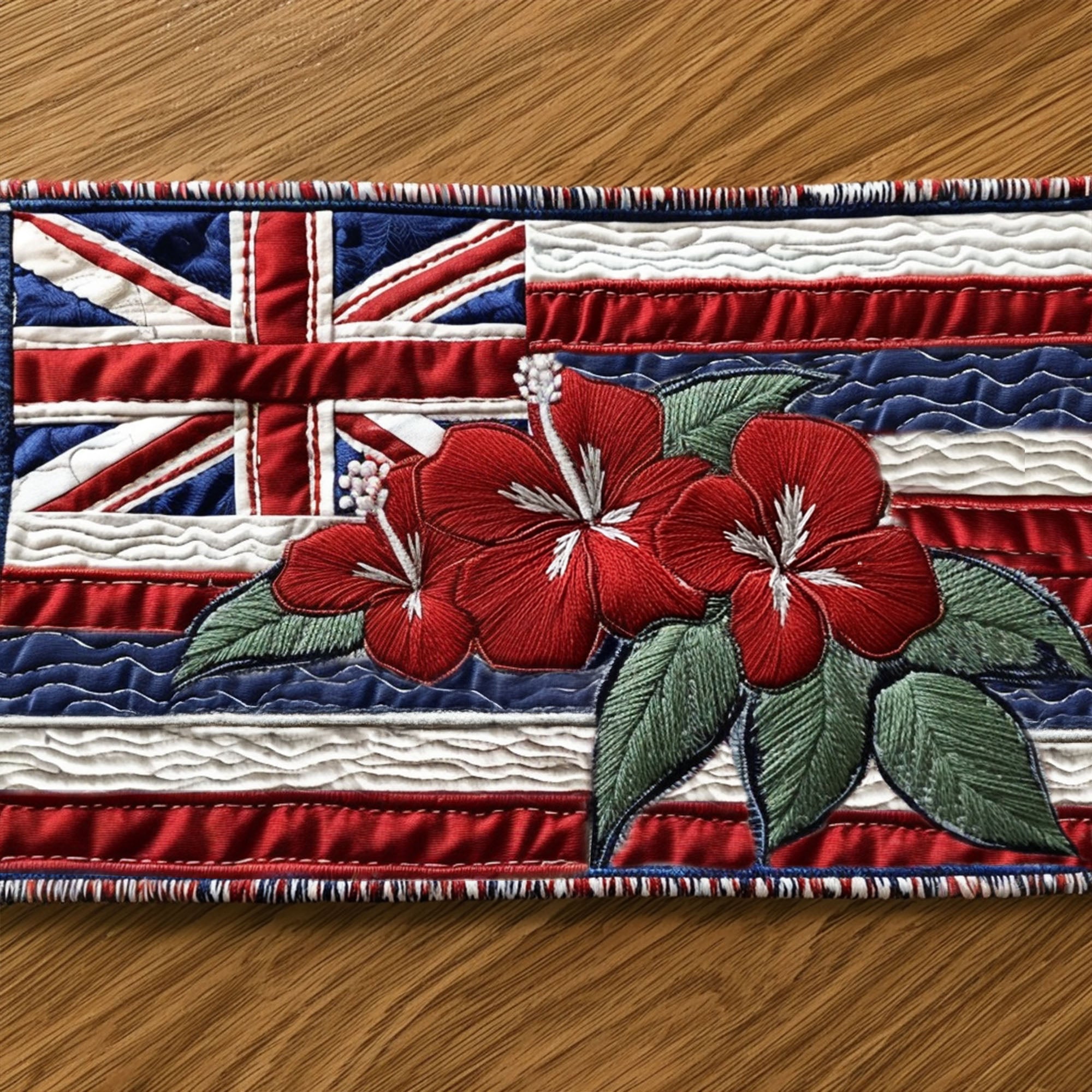 Hibiscus Dreams Quilted Table Runner Tropical Kitchen Decor Family Gift Ideas