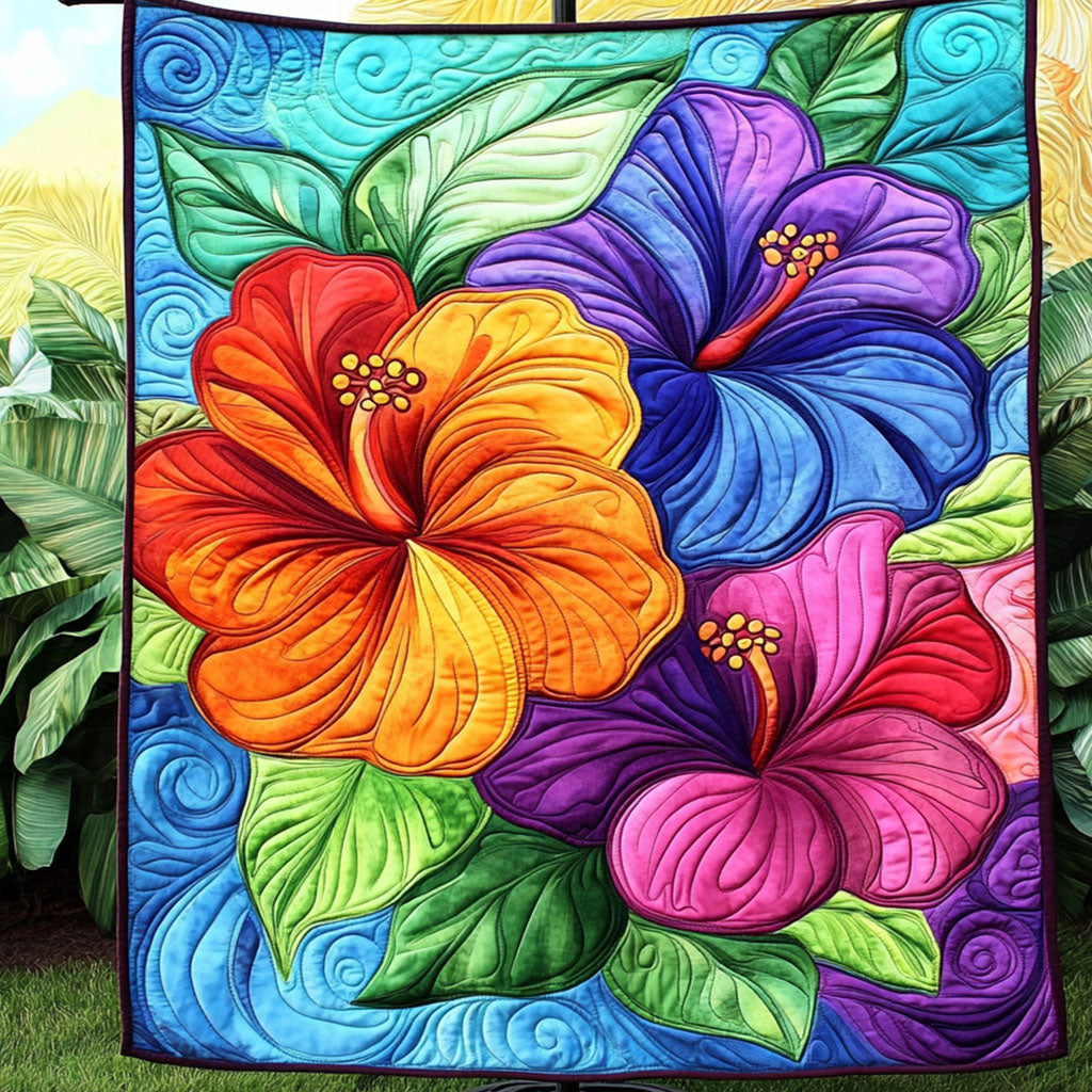 Hibiscus Dreamscape Quilted Blanket Sofa Couch Throw Blanket Christmas Gifts For Flower Lovers