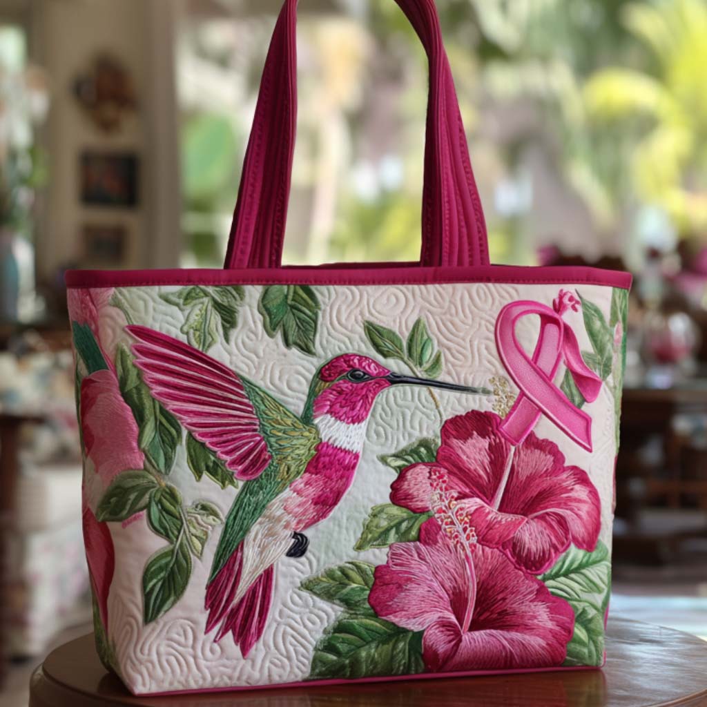 Hibiscus Flight Ribbon Quilted Tote Bag Breast Cancer Awareness Gifts