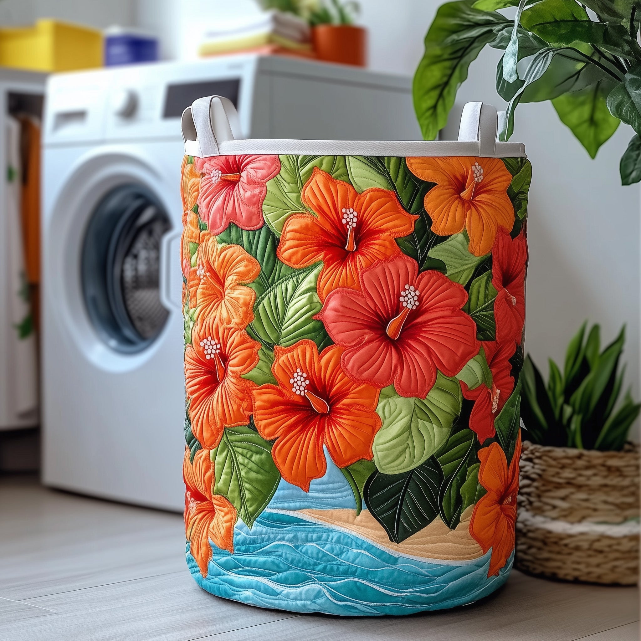Hibiscus Glow Quilted Laundry Basket Sunflower Gifts For Her