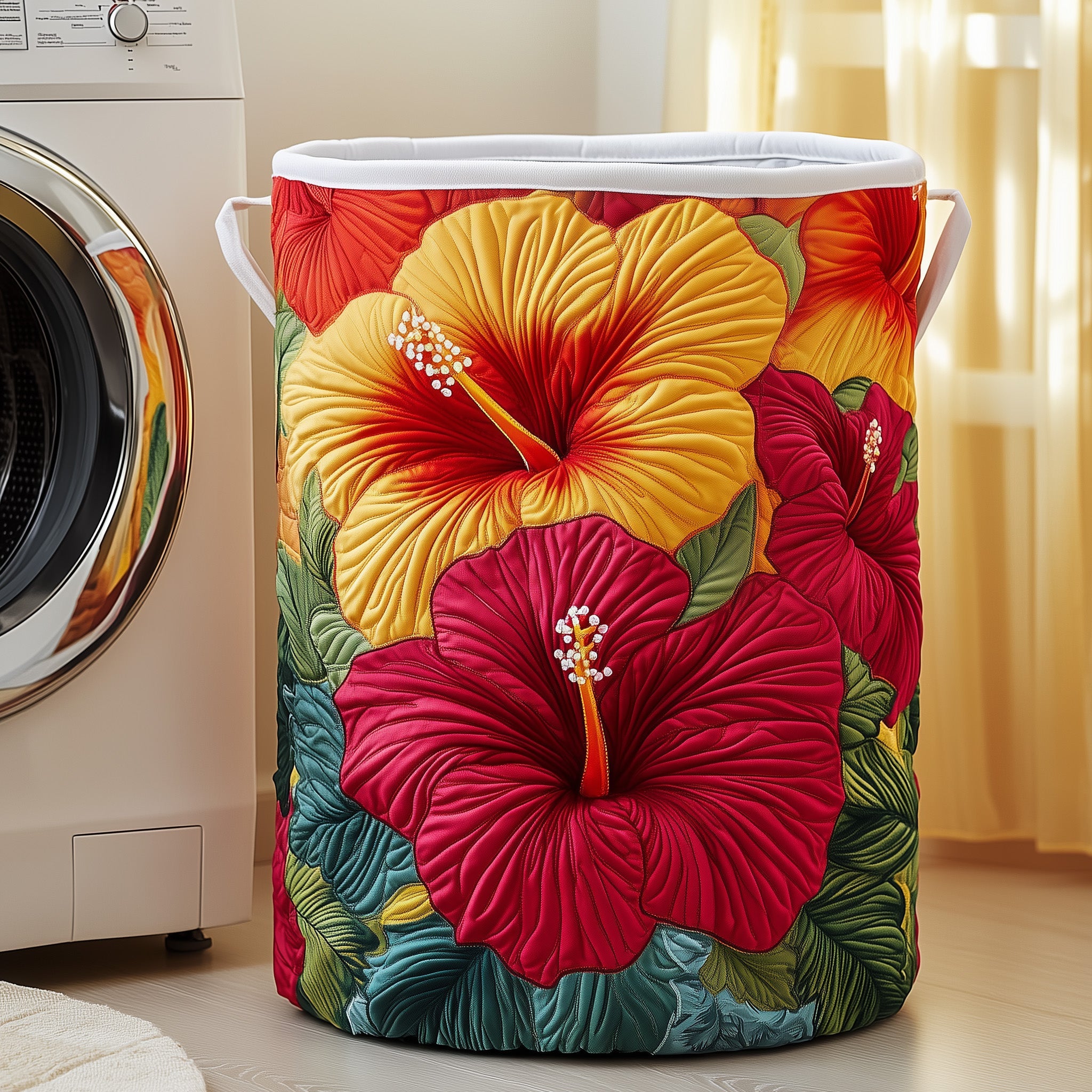 Hibiscus Glow Quilted Laundry Basket Sunflower Throw Blanket