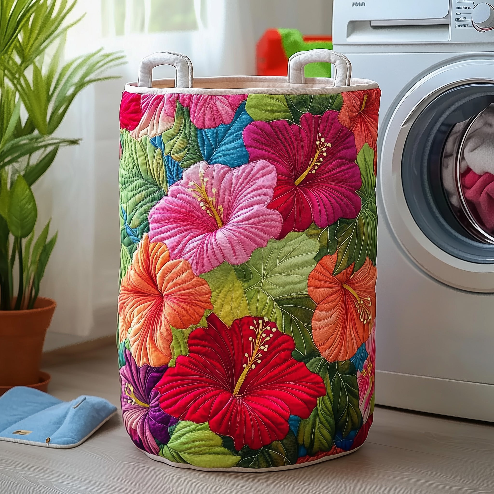 Hibiscus Glow Quilted Laundry Basket Sunflower Throws