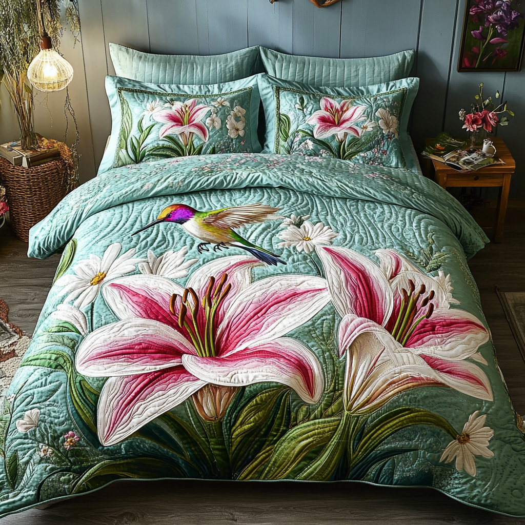 Hibiscus Harmony Quilted Bedding Set Heartwarming Bedding Gift for Loved Ones