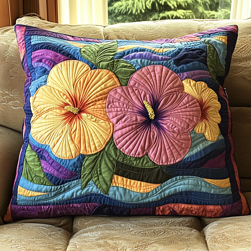 Hibiscus Harmony Quilted Pillow Case Home Decor Pillow Covers Christmas Flower Gifts