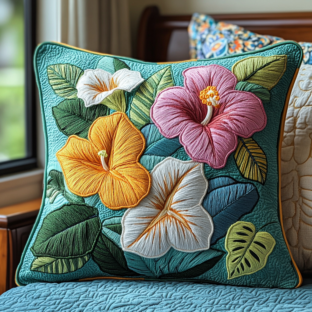 Hibiscus Harmony Quilted Pillow Case Nice Pillow Covers Gifts For Sunflower Lovers