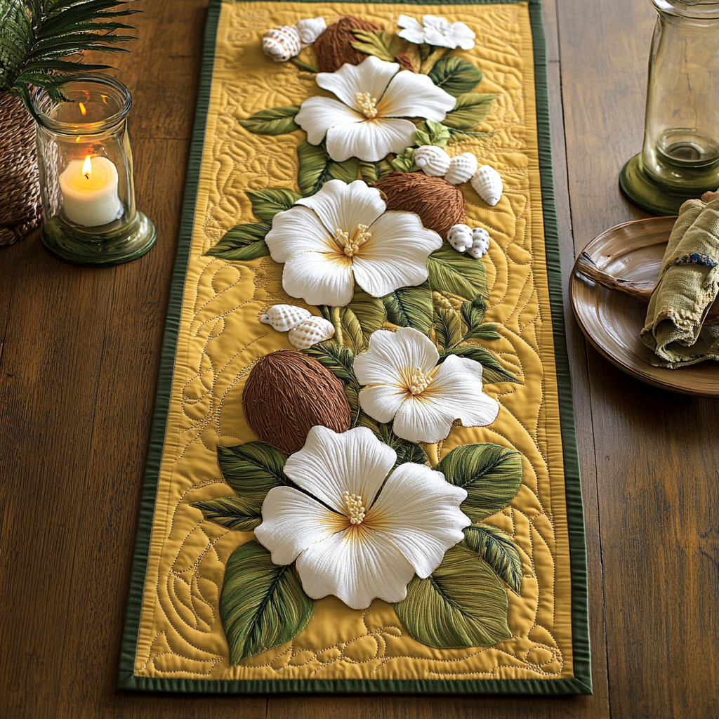 Hibiscus Harmony Quilted Table Runner Floral Table Runner Gifts For My Mother In Law