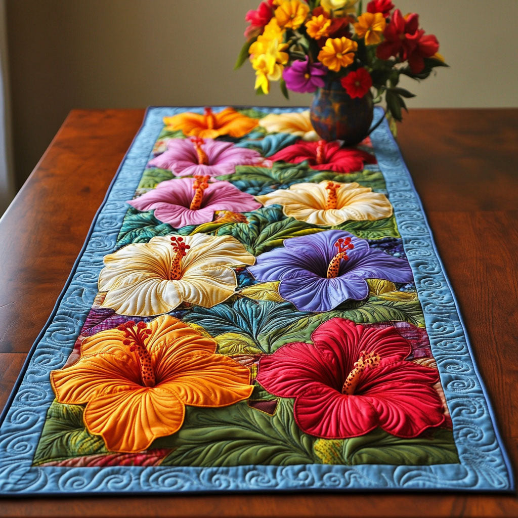 Hibiscus Harmony Quilted Table Runner Tropical Dining Table Decor Great Family Gifts