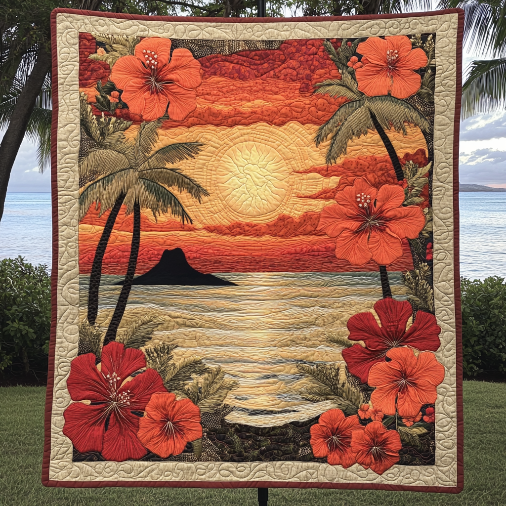 Hibiscus Haven Quilted Blanket Xmas Holiday Gifts For Someone Who Likes The Beach