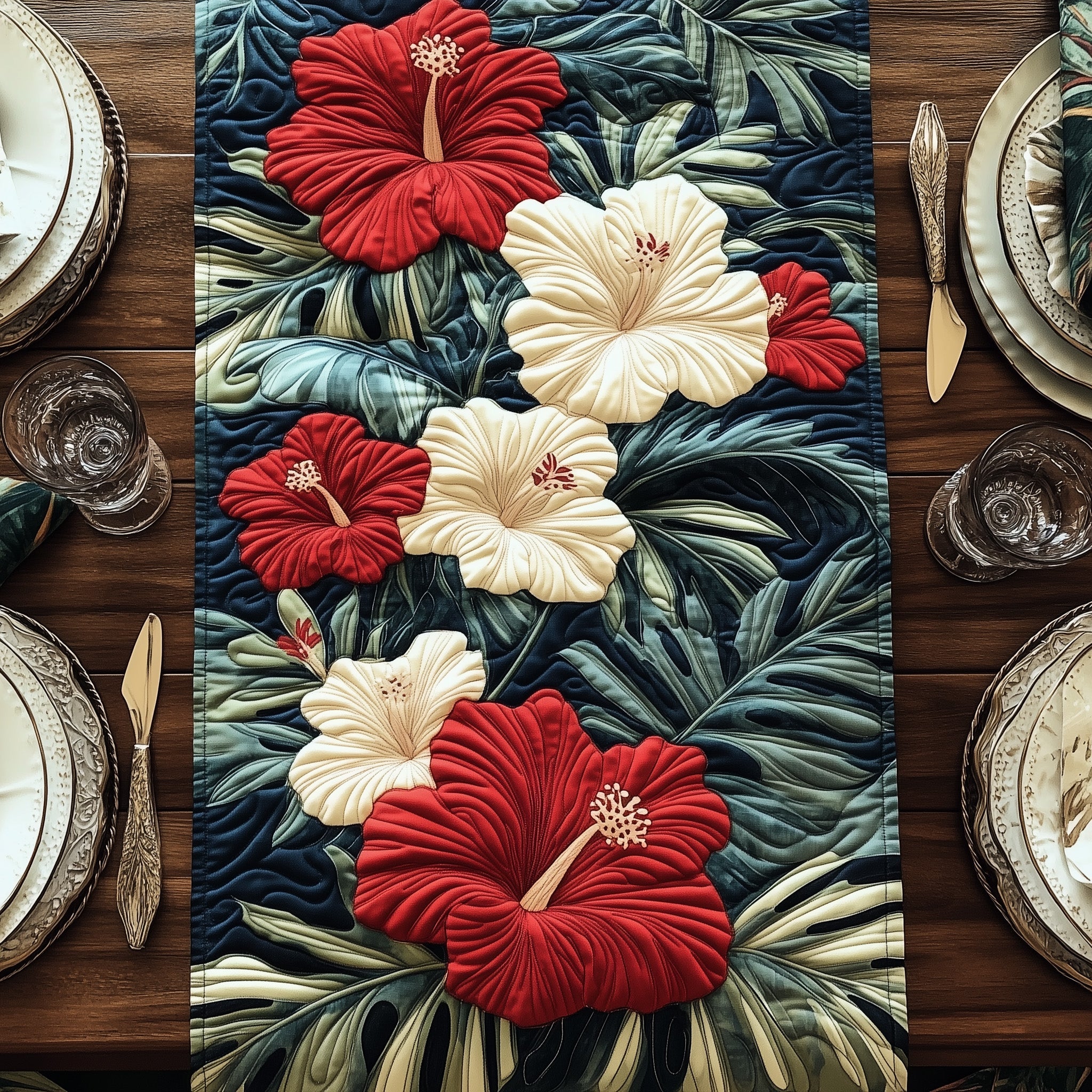 Hibiscus Haven Quilted Table Runner Special Occasion Table Runner Gift