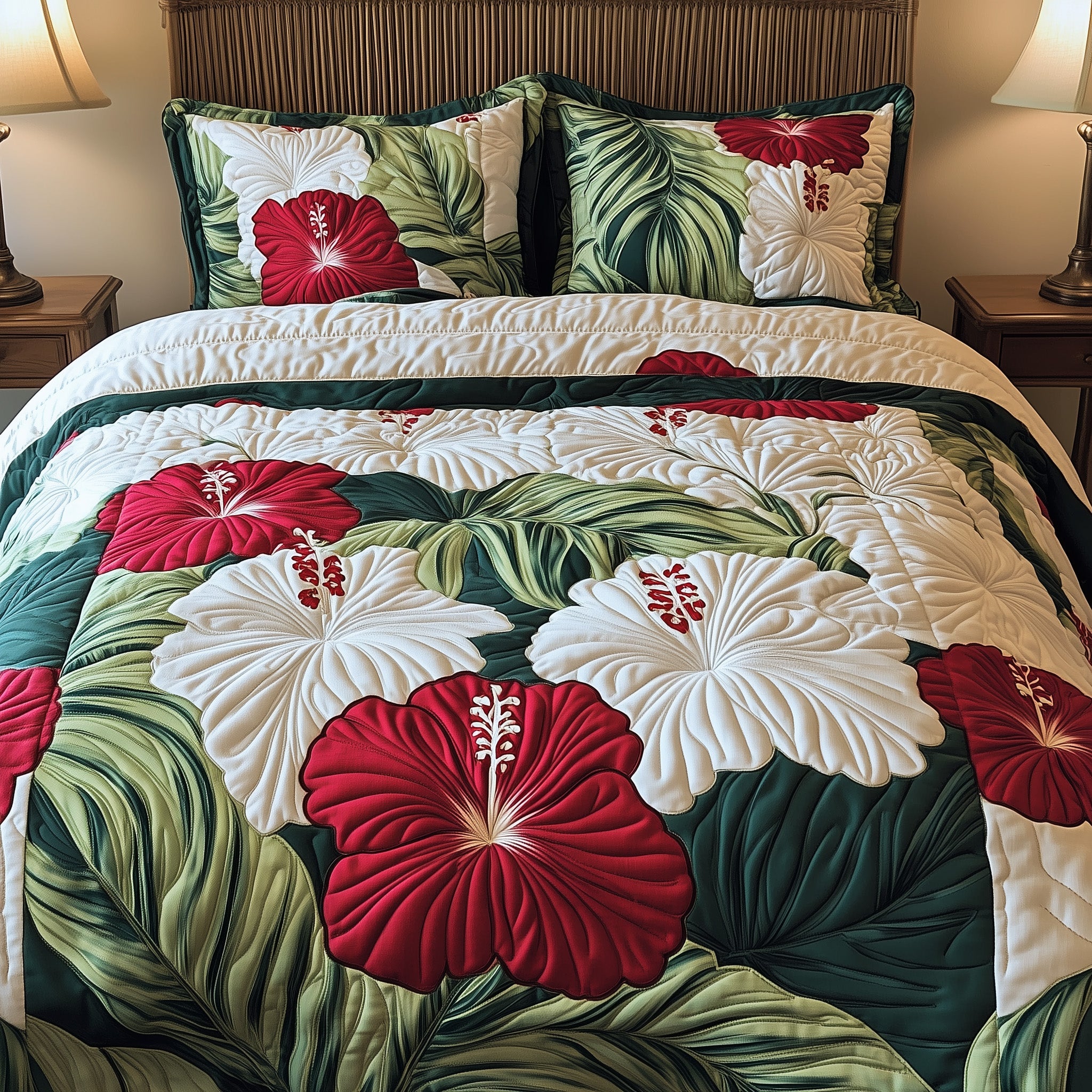 Hibiscus Heaven Quilted Bedding Set Duvet Cover Bed Sheet Themed Gifts For Ocean Lovers