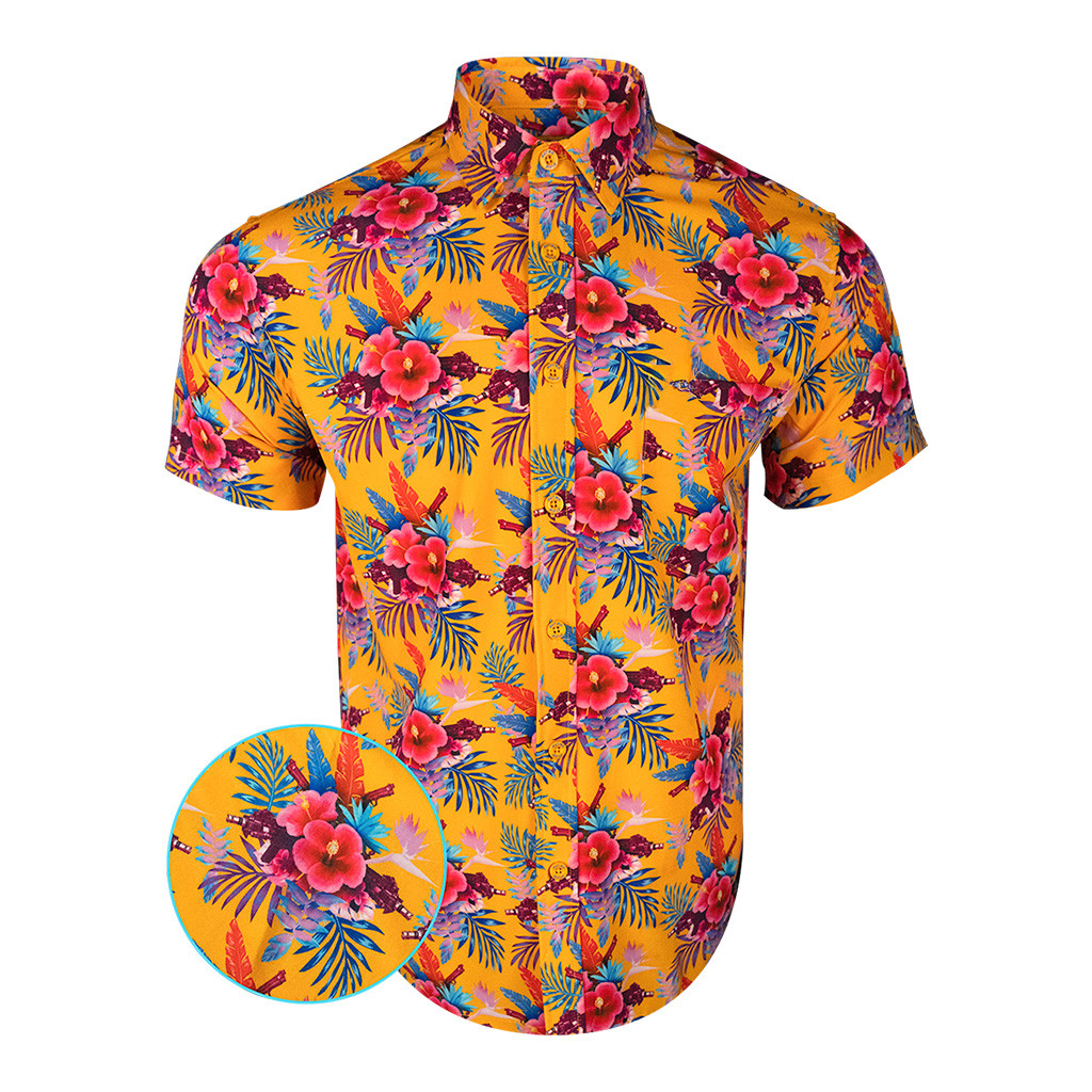 Hibiscus Orange Button Down Shirt Tactical Tropical Print Shirt Top Christmas Gifts For Men