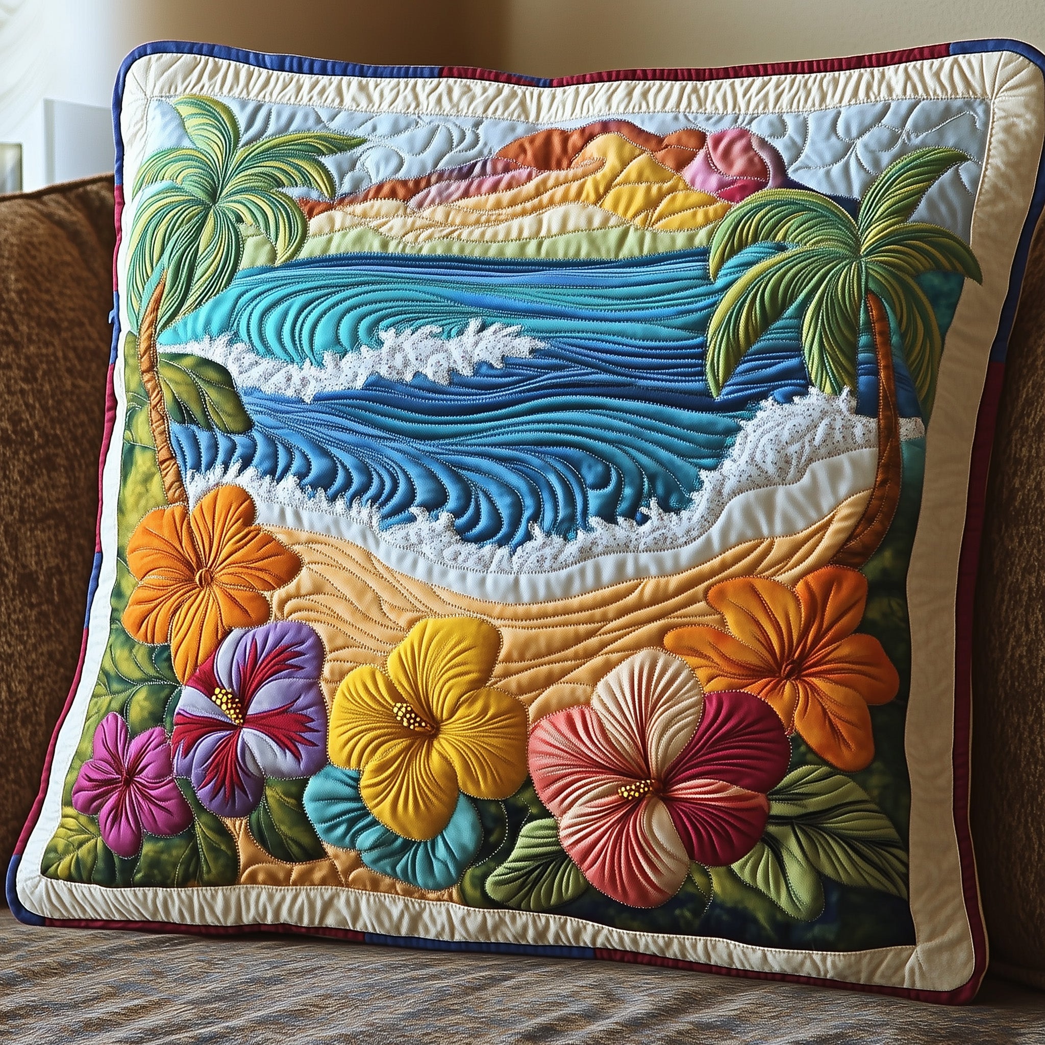 Hibiscus Shoreline Quilted Pillow Case Gift For Boyfriend