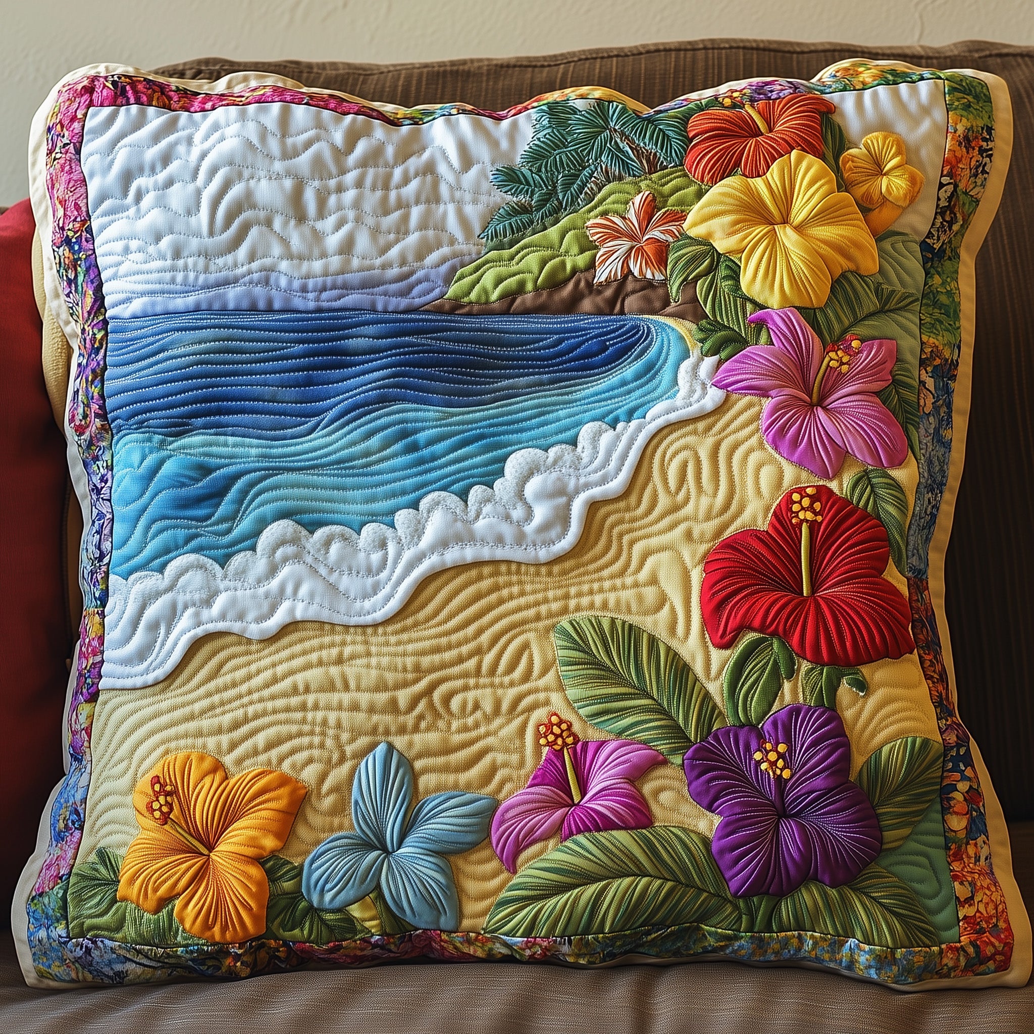 Hibiscus Shoreline Quilted Pillow Case Gift For Him