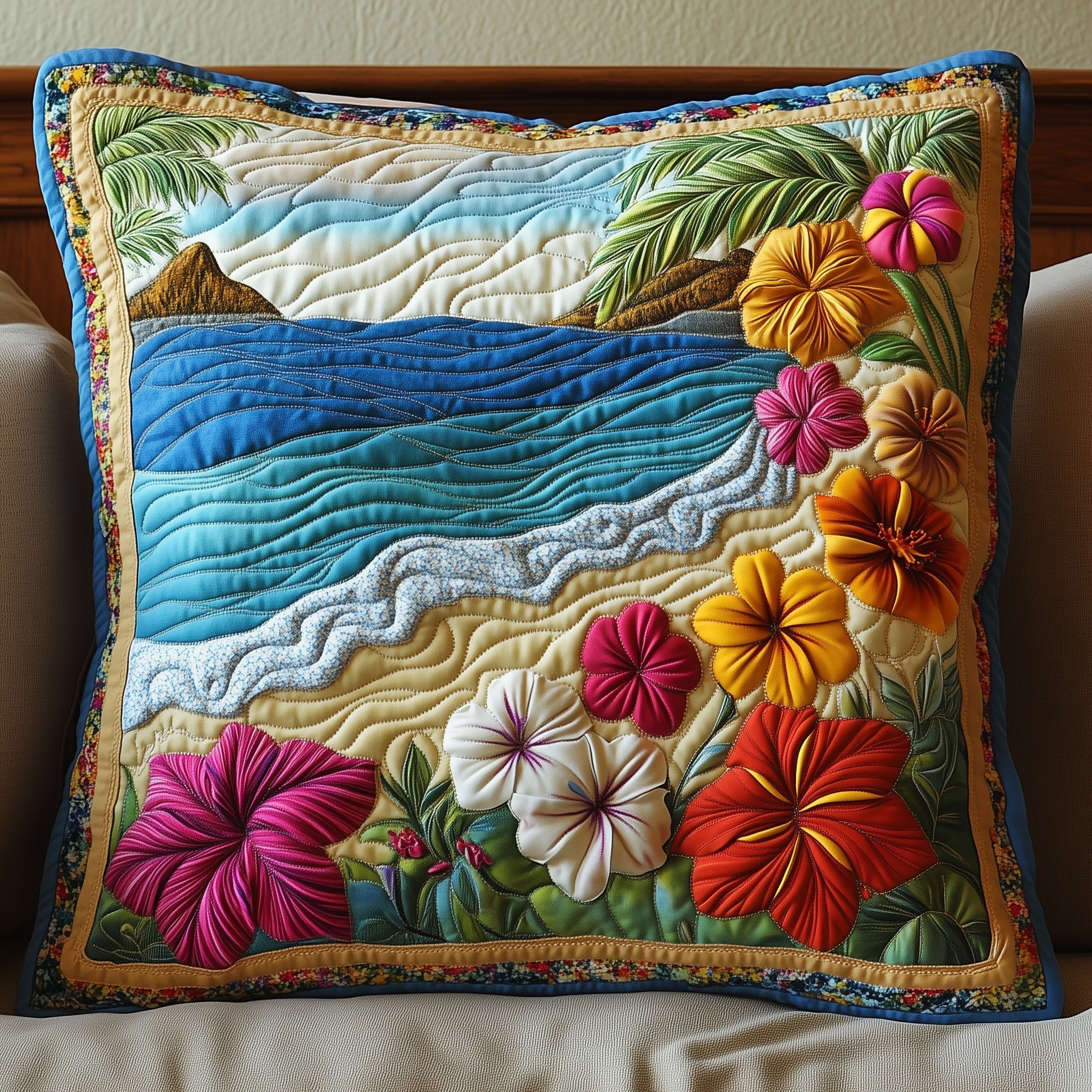 Hibiscus Shoreline Quilted Pillow Case Gift For Mom