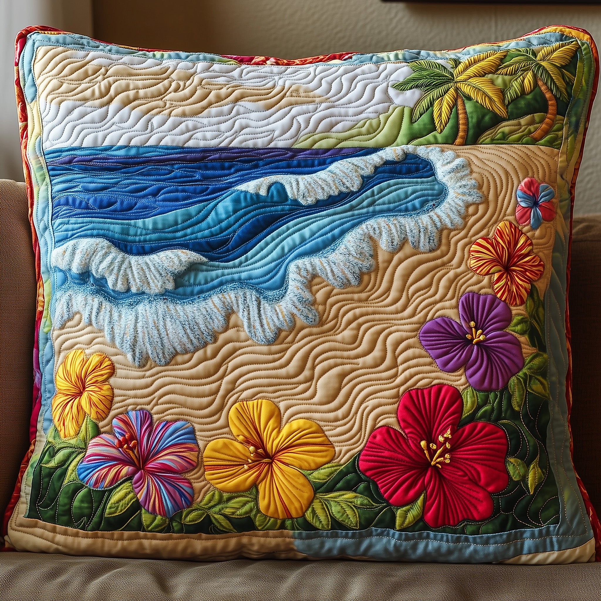 Hibiscus Shoreline Quilted Pillow Case Halloween Gift