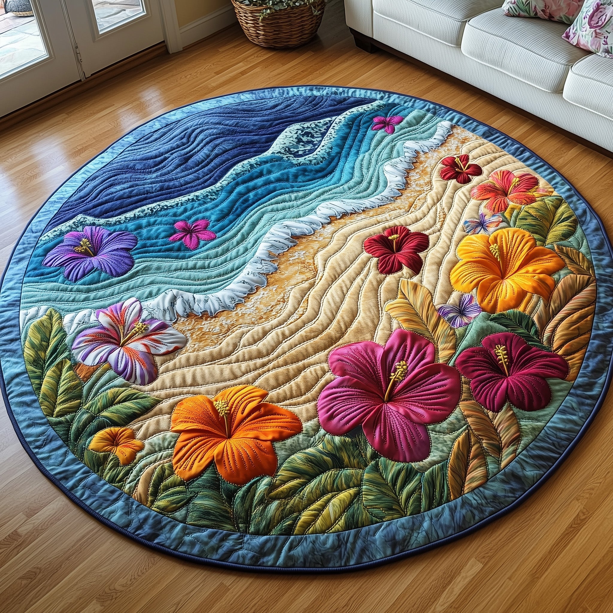 Hibiscus Shoreline Quilted Round Mat Gftotp8158 Gift For Girlfriend