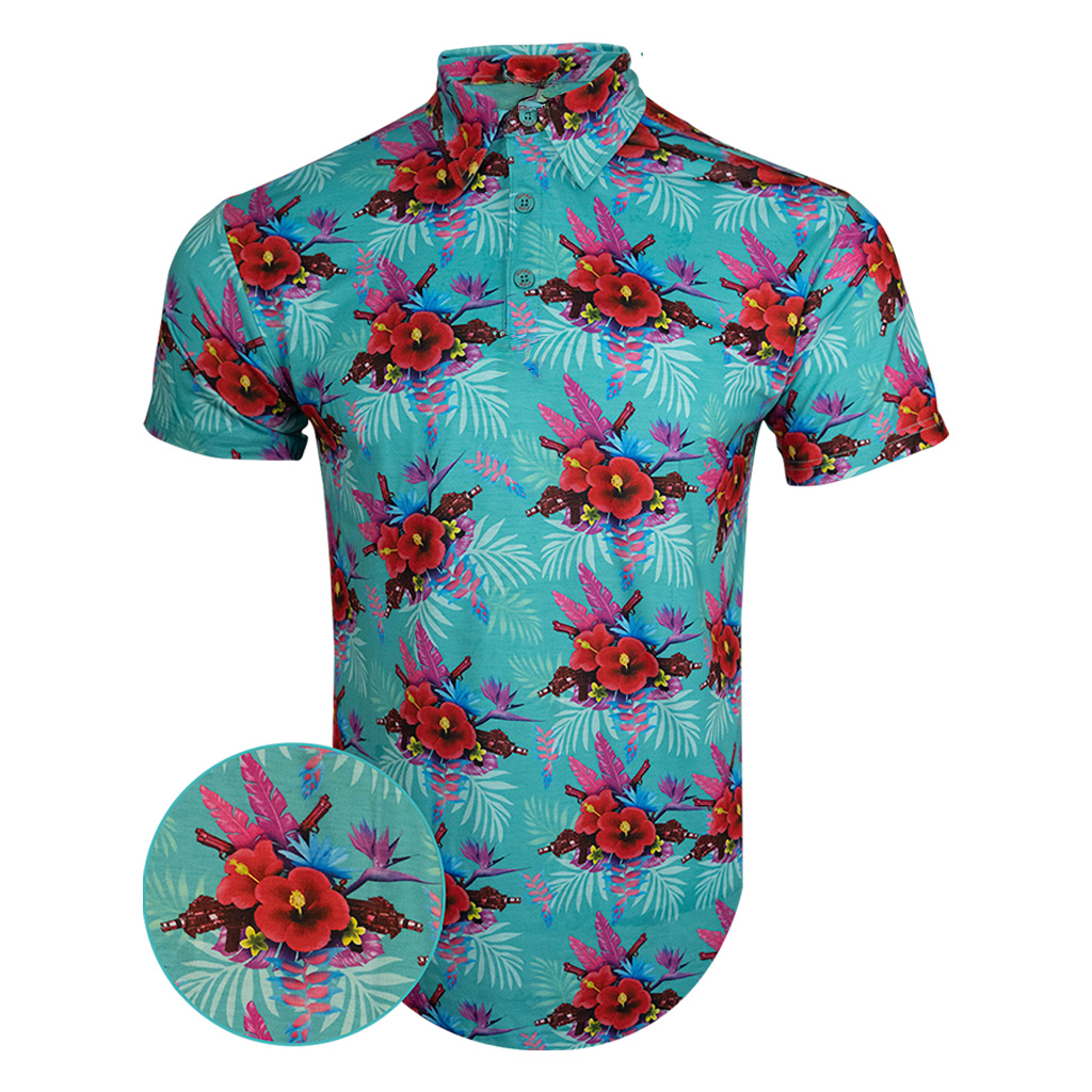Hibiscus Teal Polo Shirt Tactical Tropical Print Polo Shirt Unique Gift For Boyfriend