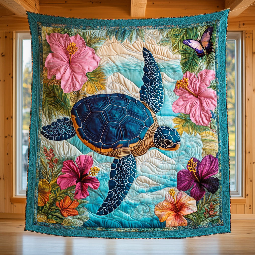 Hibiscus Turtle Quilt Beautiful Quilt Blanket Gift for Home Decoration
