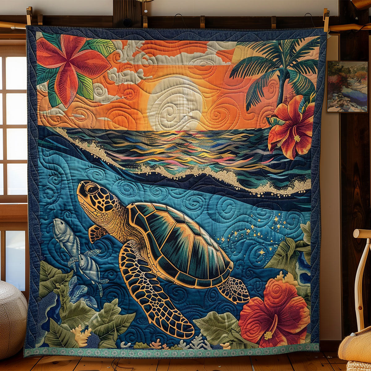 Hibiscus Turtle Twilight Holiday Xmas Quilt Blanket Christmas Gifts For Your Girlfriend