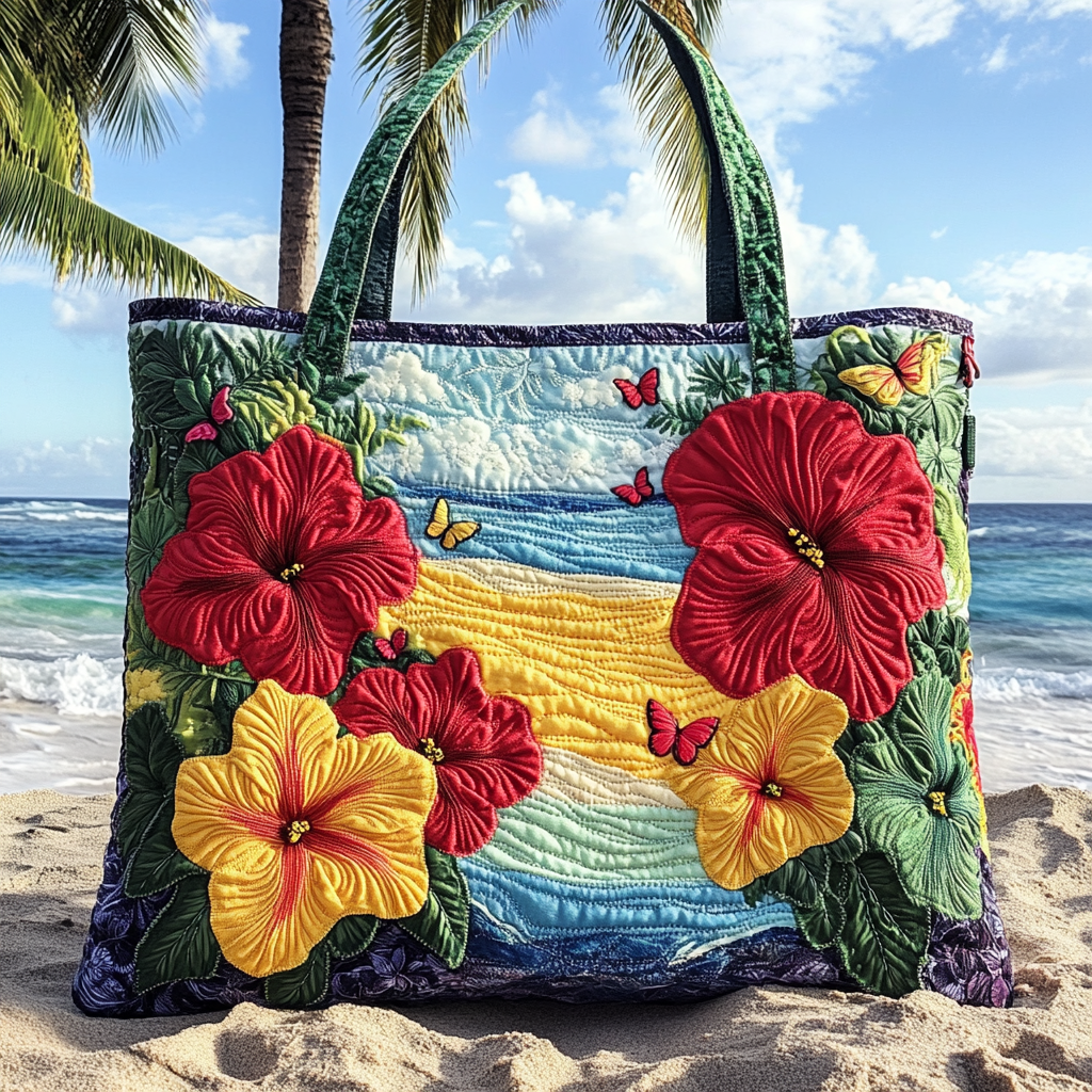 Hibiscus Vibe Quilted Tote Bag Mother'S Day Gifts For Beach Lovers