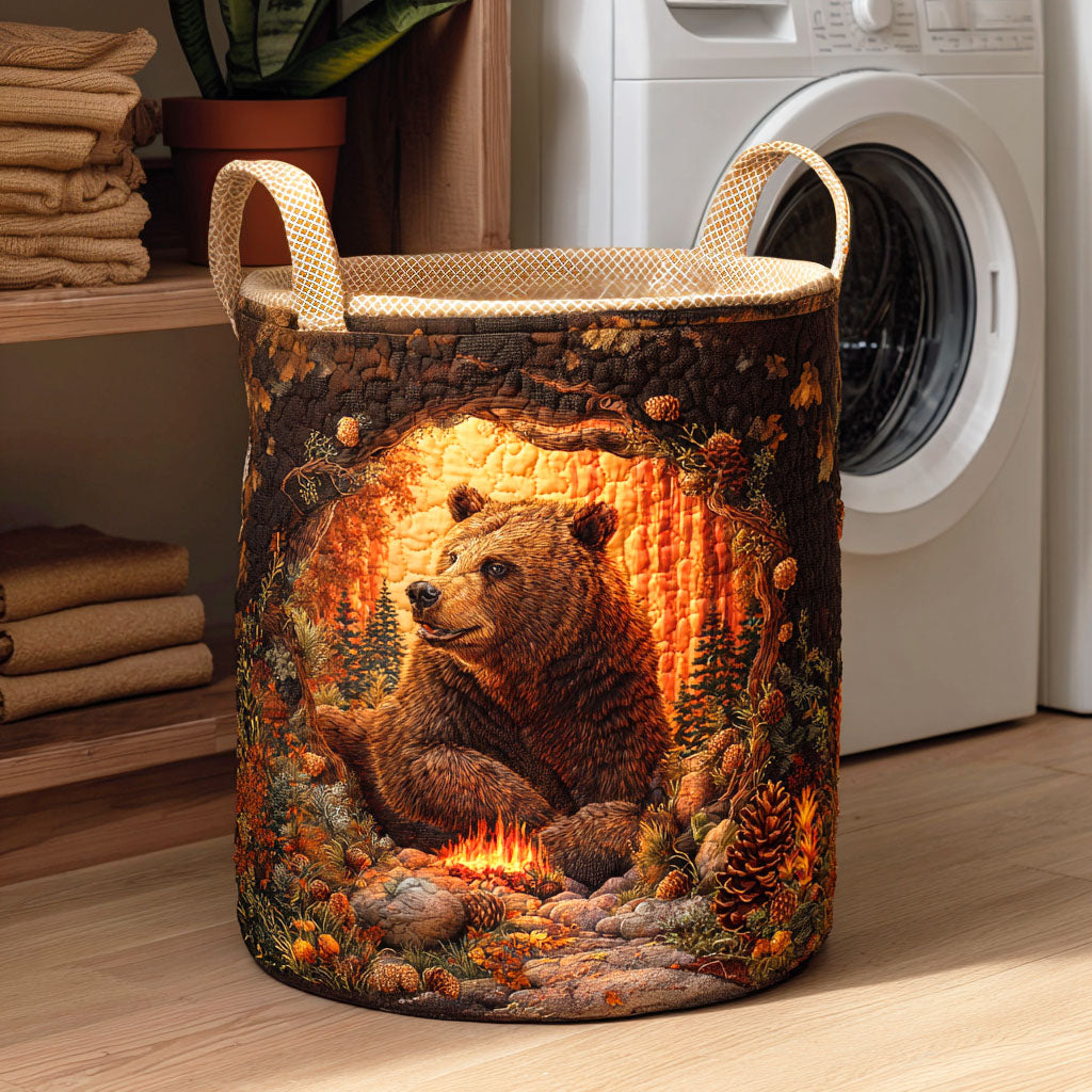 Hidden Cave Bear Quilted Laundry Basket Halloween Merch Gift