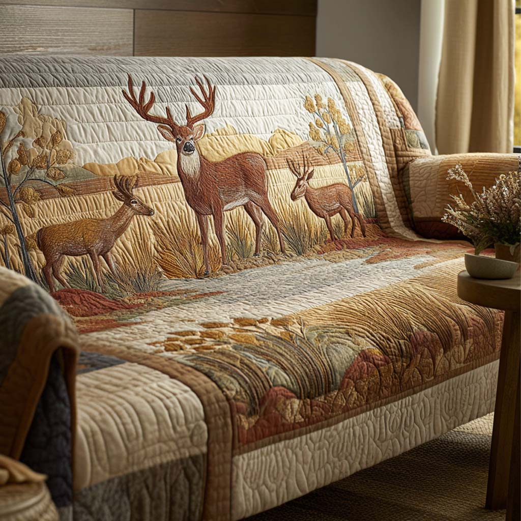 Hidden Deer Quilted Sofa Cover Couch Protector Christmas Gifts For Deer Hunters