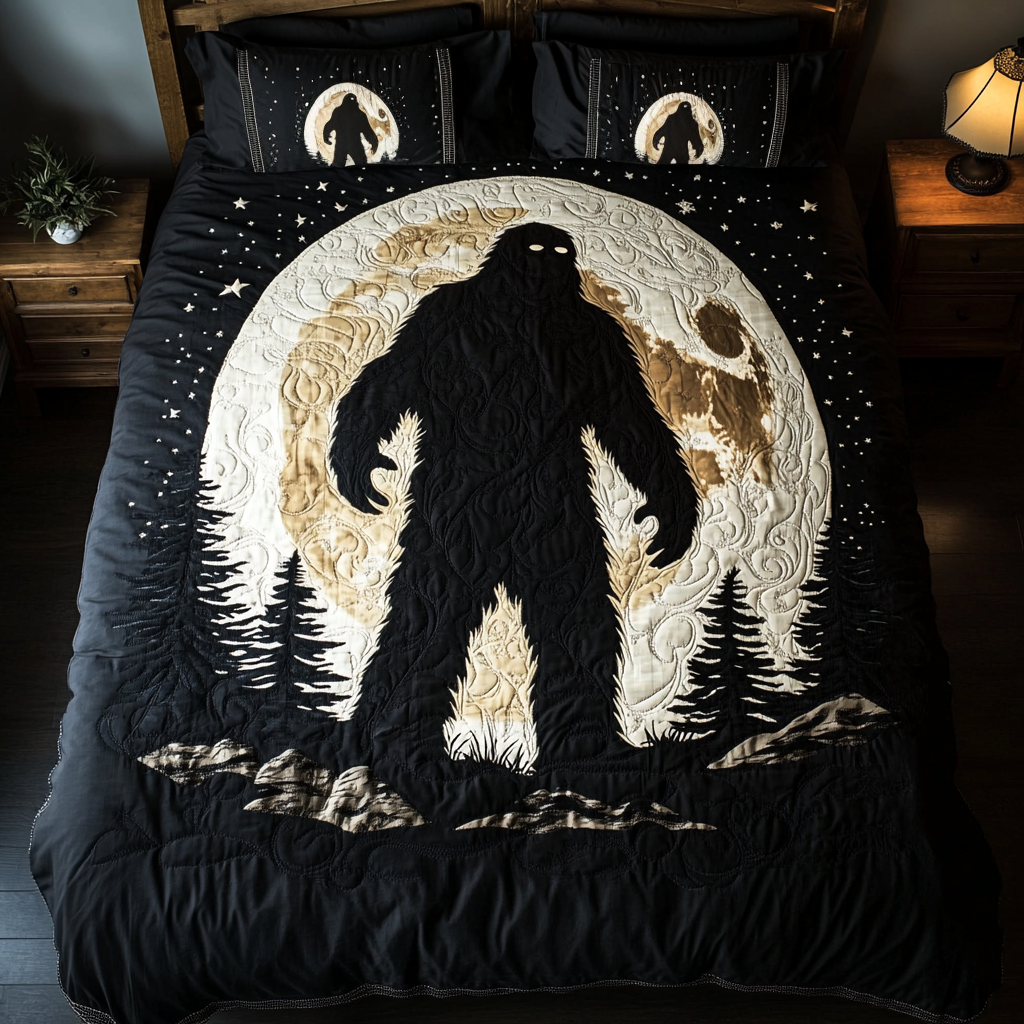 Hidden Footprint Quilted Bedding Set Cute Room Decor Bigfoot Gifts For Dad