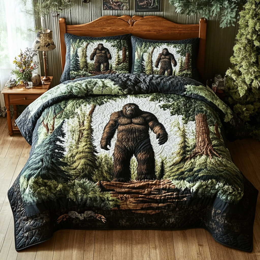 Hidden Giant Quilted Bedding Set Cozy Bedroom Decor Best Bigfoot Gifts