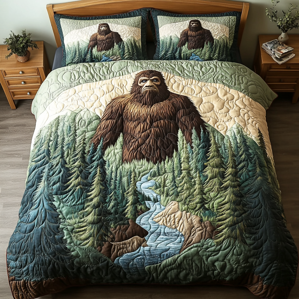 Hidden Giant Quilted Bedding Set Cute Room Decor Bigfoot Gifts For Dad