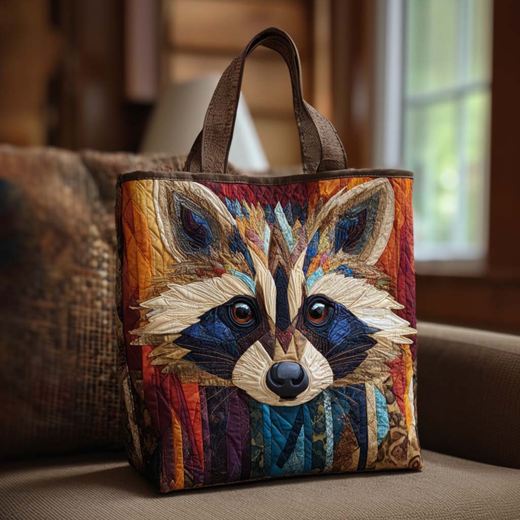 Hidden Paws Quilted Tote Bag Raccoon Themed Gifts