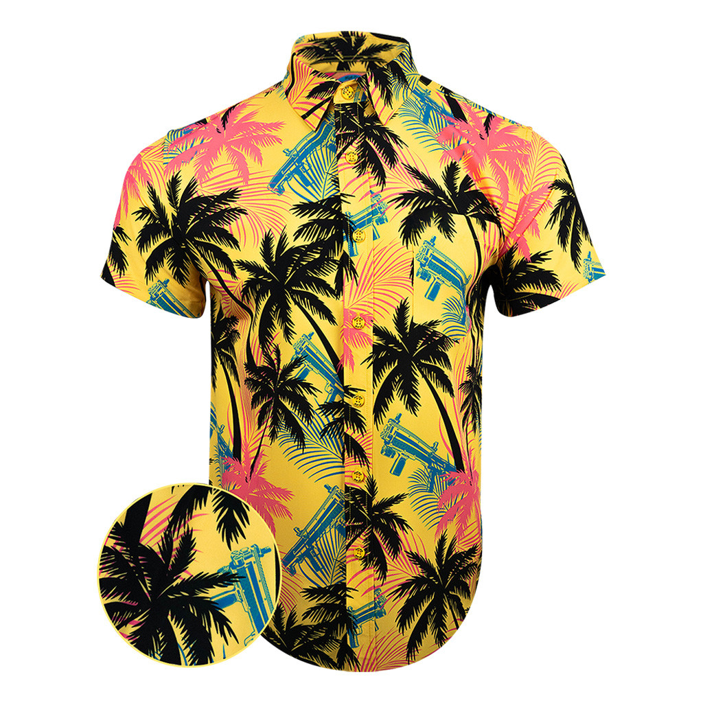 High Crown Yellow Button Down Shirt Tactical Aloha Shirt Gifts For Brother