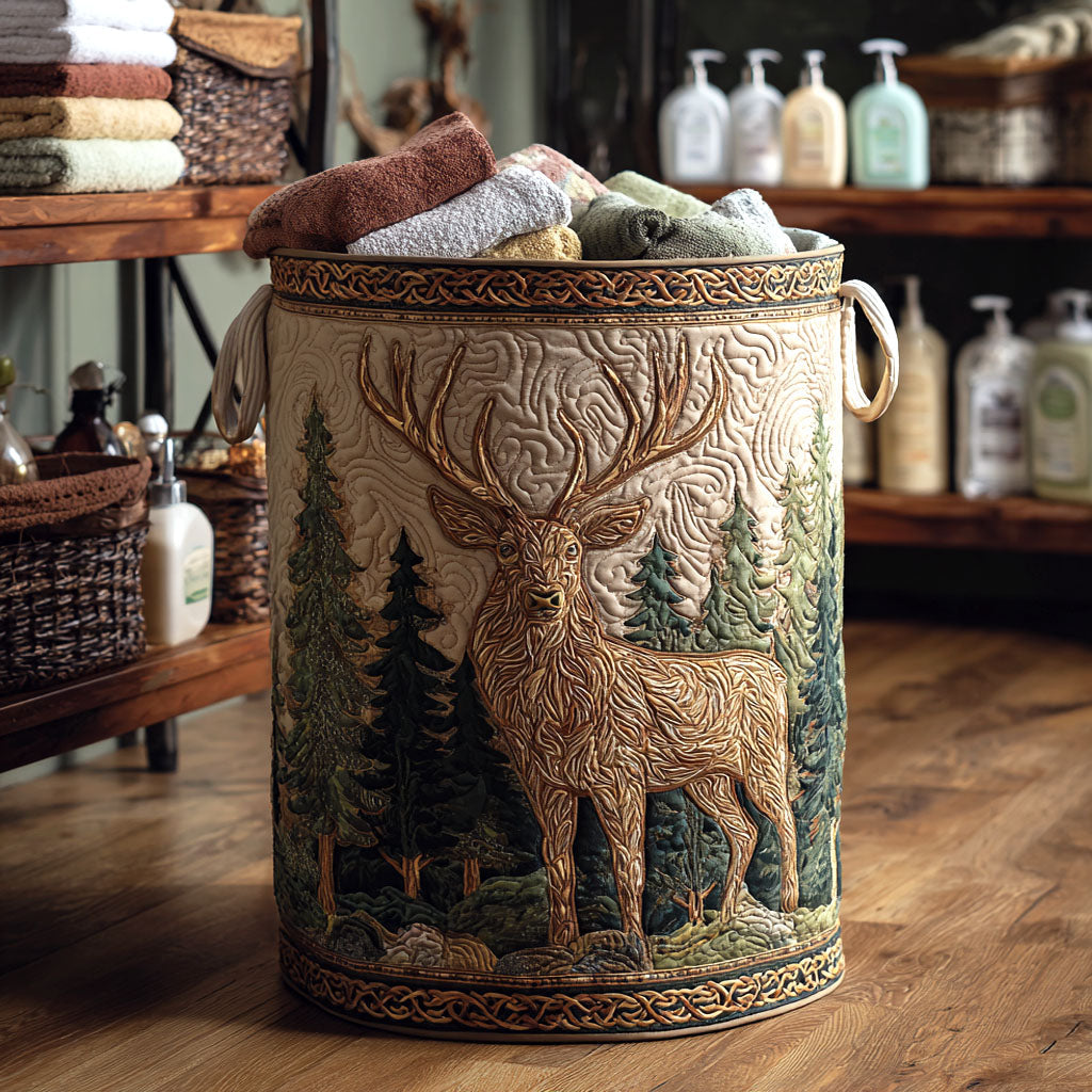 Highland Antler King Quilted Laundry Basket Premium Quilted Laundry Bin Gift for Every Household