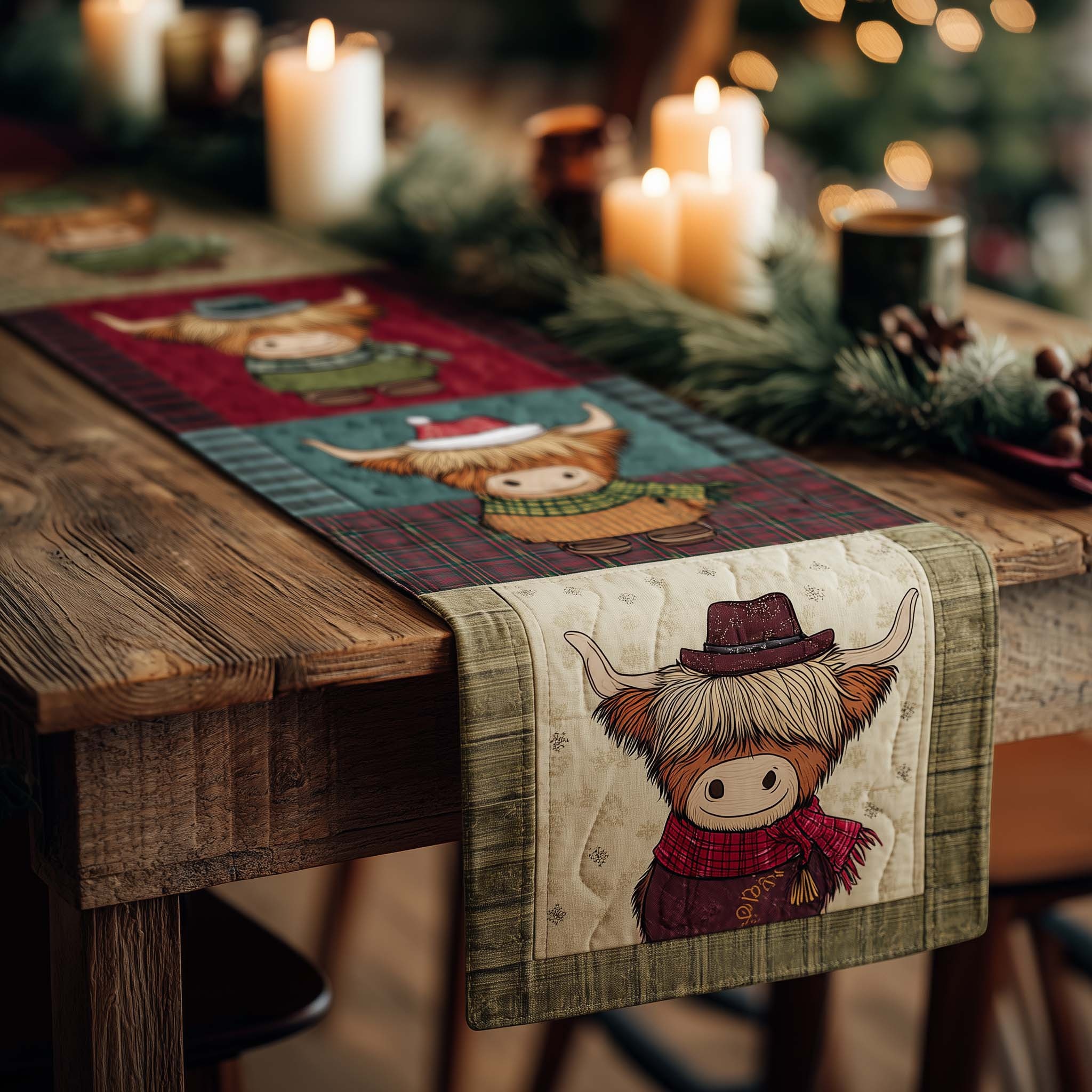 Highland Beauty Quilted Table Runner Rustic Kitchen Dining Decor Gift For Cozy Family Home