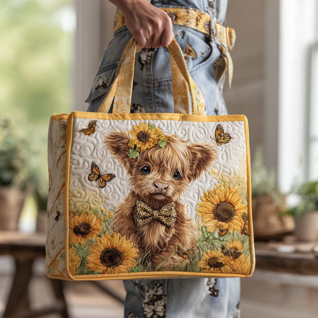 Highland Bloom Quilted Tote Bag Cow Gifts For Women