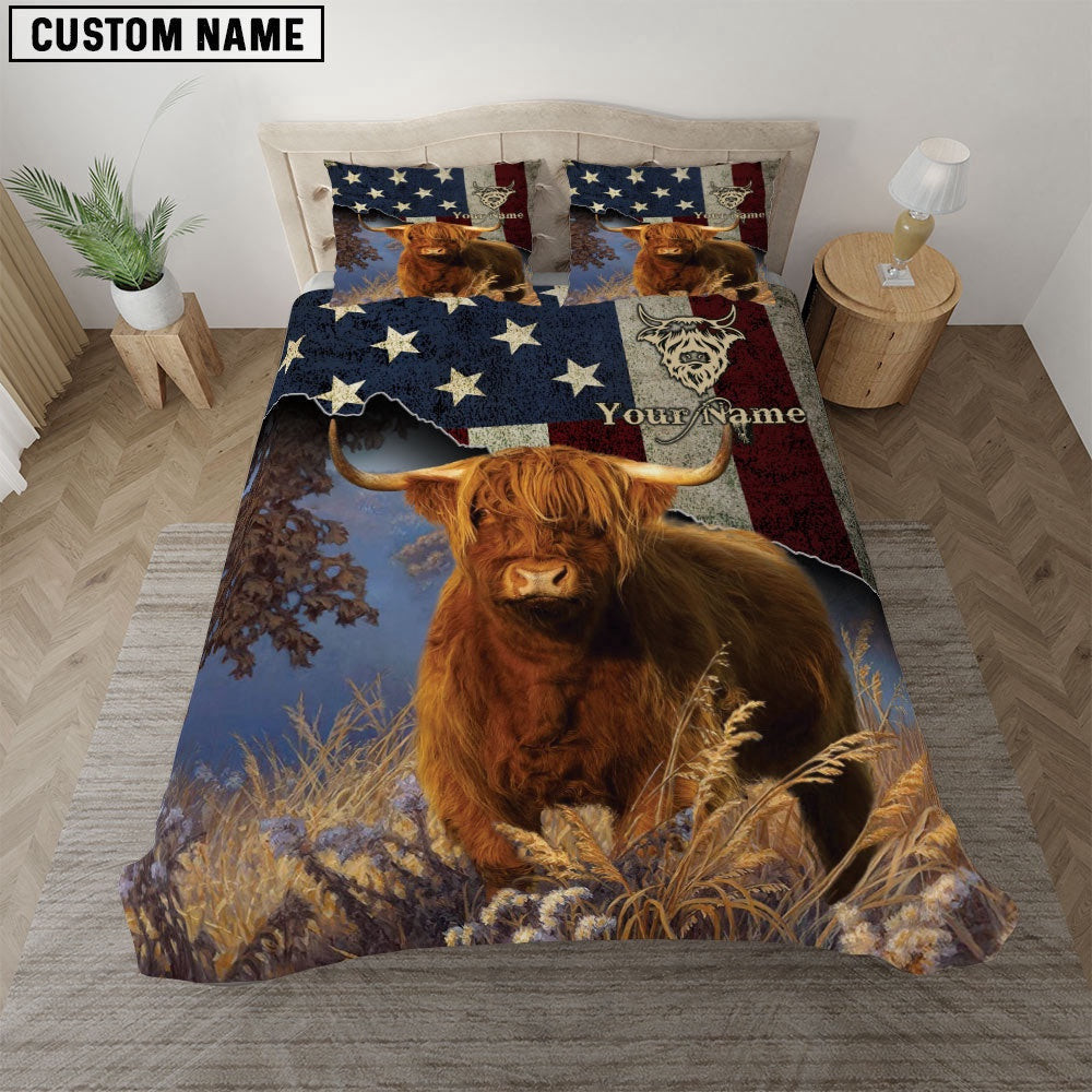 Highland Cattle America Customized Name Bedding Set Anniversary Gifts For Couples