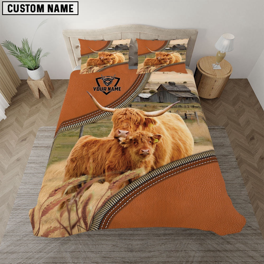 Highland Cattle On The Farm Customized Name Bedding Set Anniversary Gifts For Couples