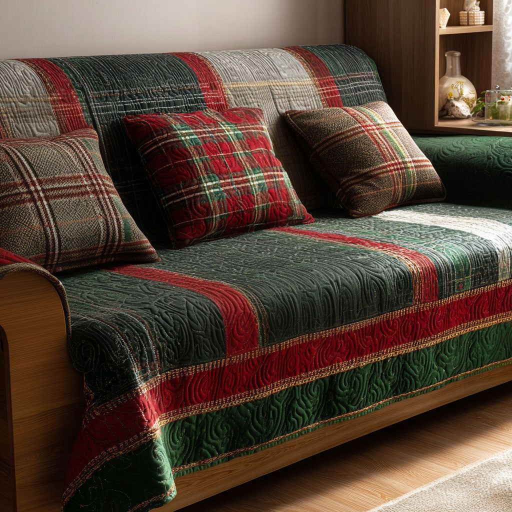 Highland Cheer Quilted Sofa Cover Holiday Living Room Decor Gift Ideas For Friends